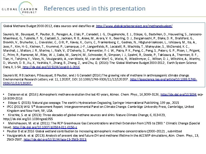 References used in this presentation Global Methane Budget 2000 -2012, data sources and data