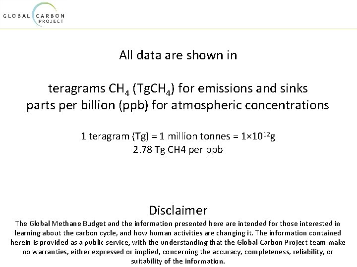 All data are shown in teragrams CH 4 (Tg. CH 4) for emissions and