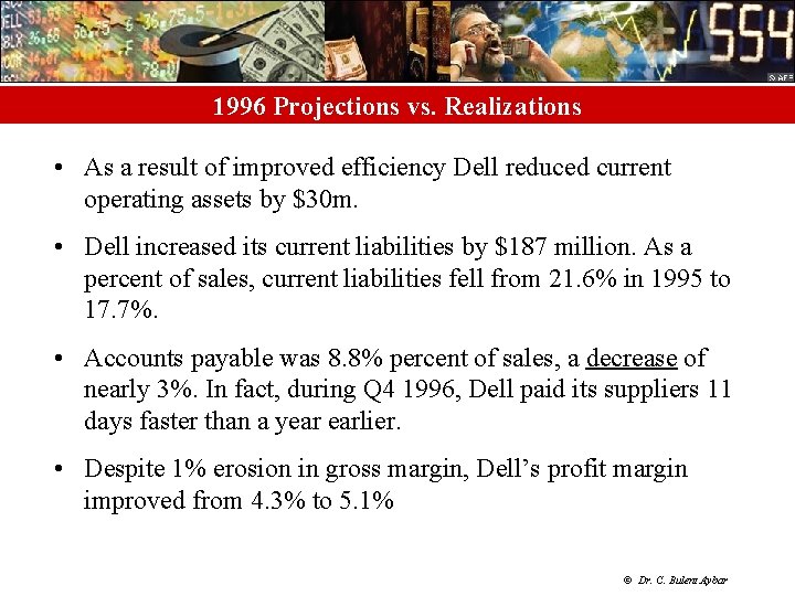 1996 Projections vs. Realizations • As a result of improved efficiency Dell reduced current