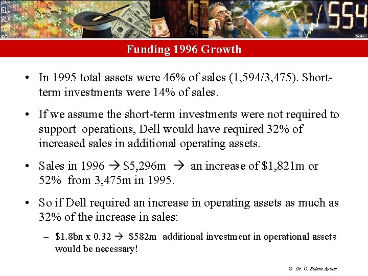 Funding 1996 Growth • In 1995 total assets were 46% of sales (1, 594/3,