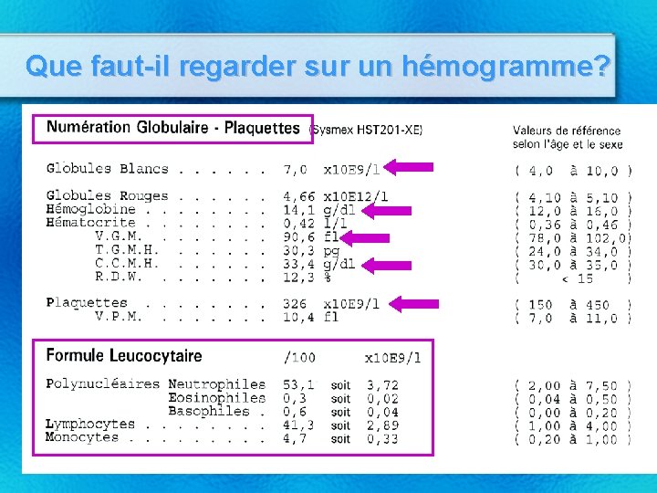 Que faut-il regarder sur un hémogramme? 