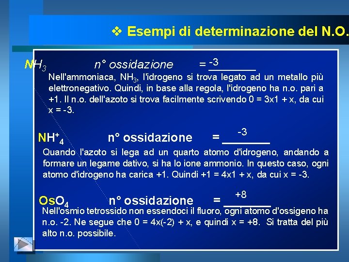 v Esempi di determinazione del N. O. NH 3 n° ossidazione -3 = _______