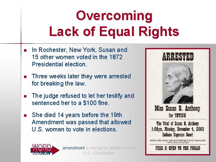 Overcoming Lack of Equal Rights n In Rochester, New York, Susan and 15 other