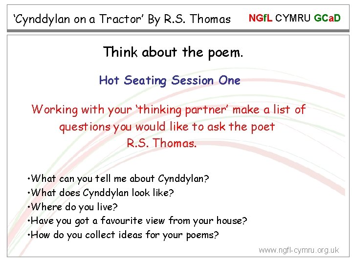 ‘Cynddylan on a Tractor’ By R. S. Thomas NGf. L CYMRU GCa. D Think