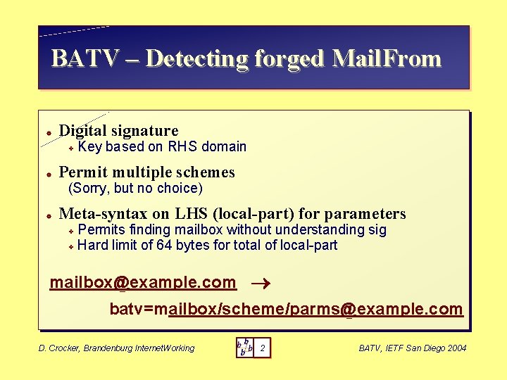 BATV – Detecting forged Mail. From ] Digital signature X ] Key based on