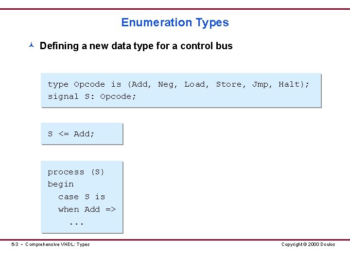 Enumeration Types © Defining a new data type for a control bus type Opcode Enumeration Types © Defining a new data type for a control bus type Opcode