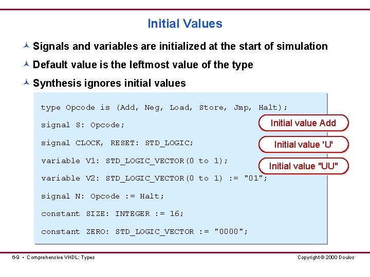 Initial Values © Signals and variables are initialized at the start of simulation ©