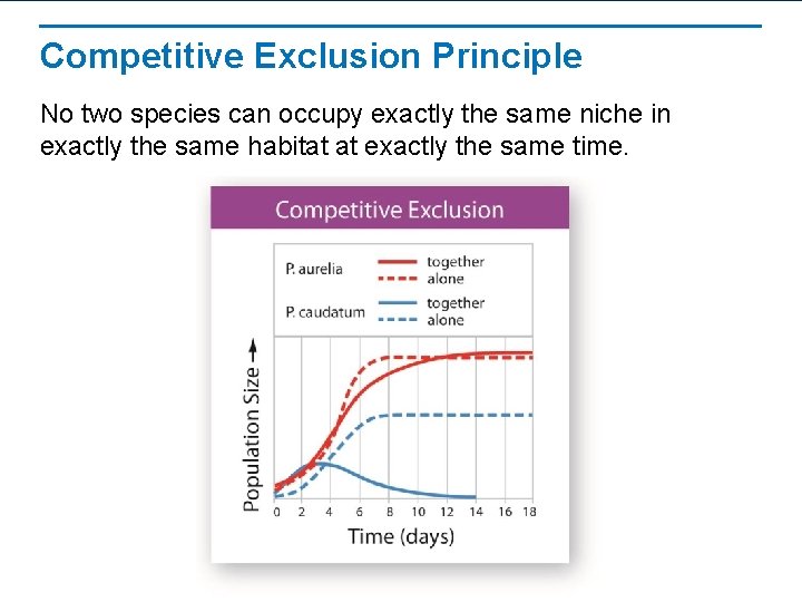 Competitive Exclusion Principle No two species can occupy exactly the same niche in exactly