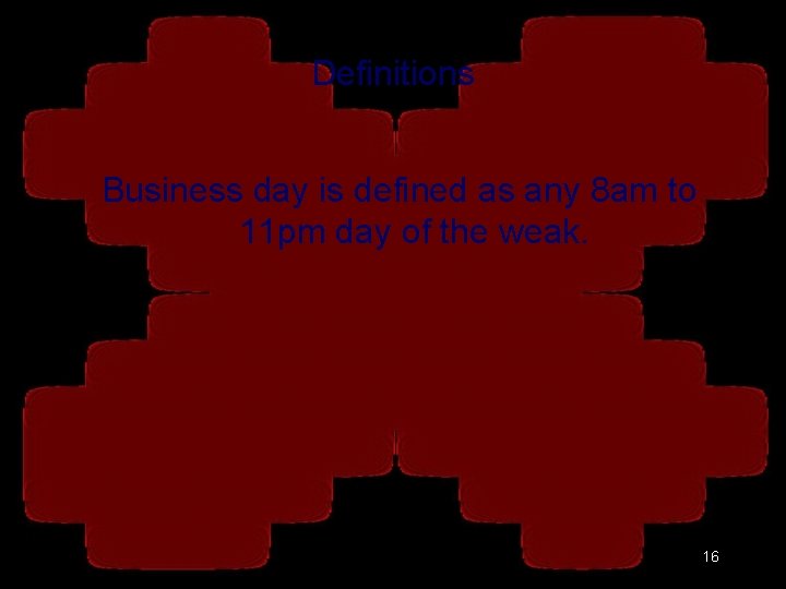 Definitions Business day is defined as any 8 am to 11 pm day of