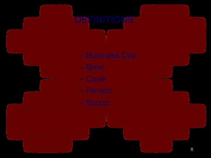 DEFINITIONS: – Business Day – Bowl – Cone – Person – Scoop 8 