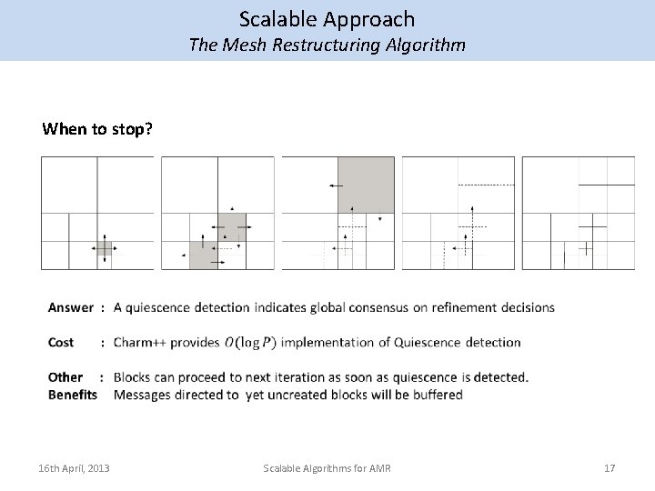 Scalable Approach The Mesh Restructuring Algorithm When to stop? 16 th April, 2013 Scalable