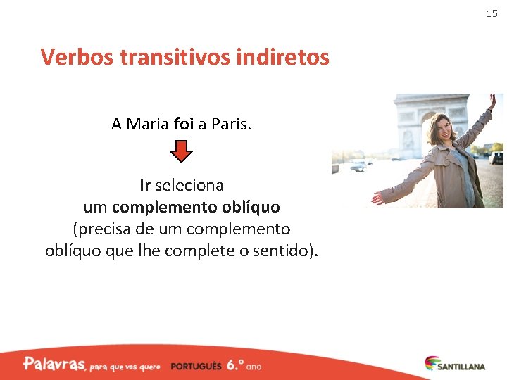 15 Verbos transitivos indiretos A Maria foi a Paris. Ir seleciona um complemento oblíquo 15 Verbos transitivos indiretos A Maria foi a Paris. Ir seleciona um complemento oblíquo