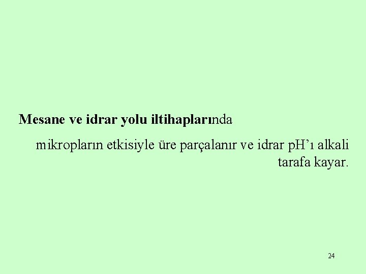 Mesane ve idrar yolu iltihaplarında mikropların etkisiyle üre parçalanır ve idrar p. H’ı alkali