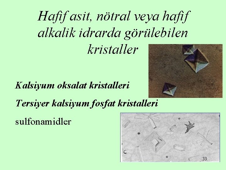 Hafif asit, nötral veya hafif alkalik idrarda görülebilen kristaller Kalsiyum oksalat kristalleri Tersiyer kalsiyum