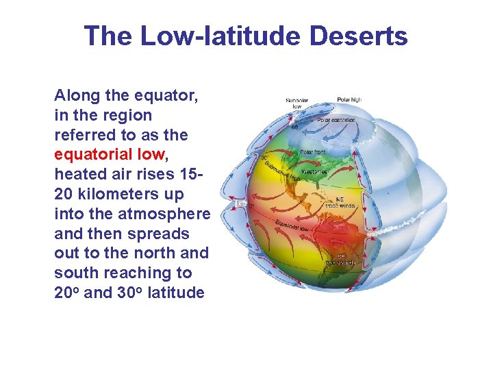 The Low-latitude Deserts Along the equator, in the region referred to as the equatorial