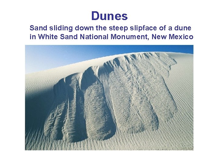 Dunes Sand sliding down the steep slipface of a dune in White Sand National