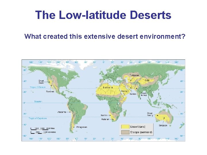 The Low-latitude Deserts What created this extensive desert environment? 