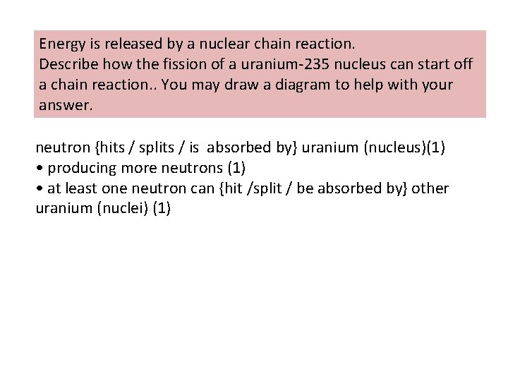 Energy is released by a nuclear chain reaction. Describe how the fission of a