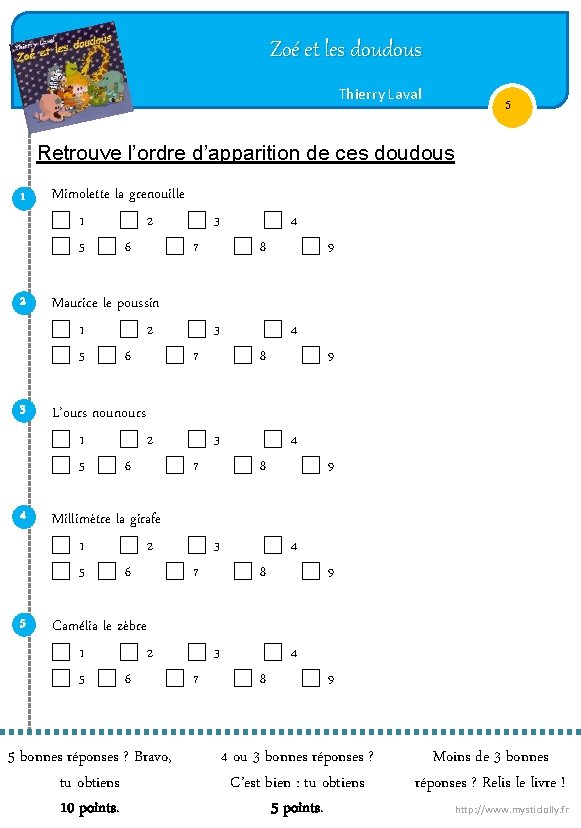 Zoé et les doudous Thierry Laval 5 Retrouve l’ordre d’apparition de ces doudous 1