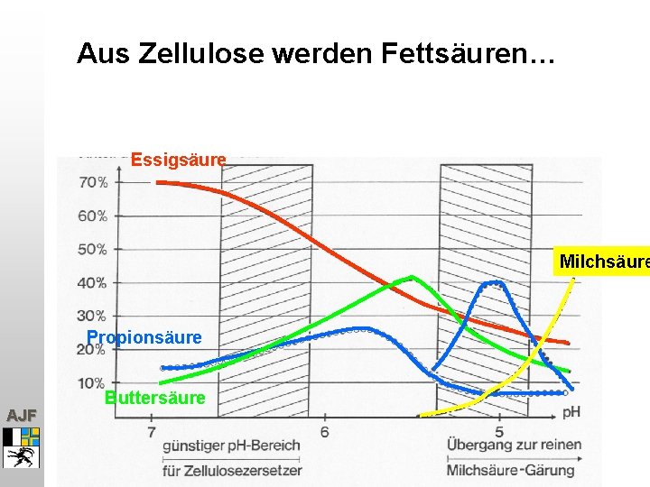 Aus Zellulose werden Fettsäuren… Essigsäure Milchsäure Propionsäure AJF Buttersäure 