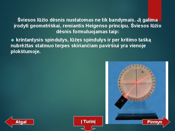 Šviesos lūžio dėsnis nustatomas ne tik bandymais. Jį galima įrodyti geometriškai, remiantis Heigenso principu.