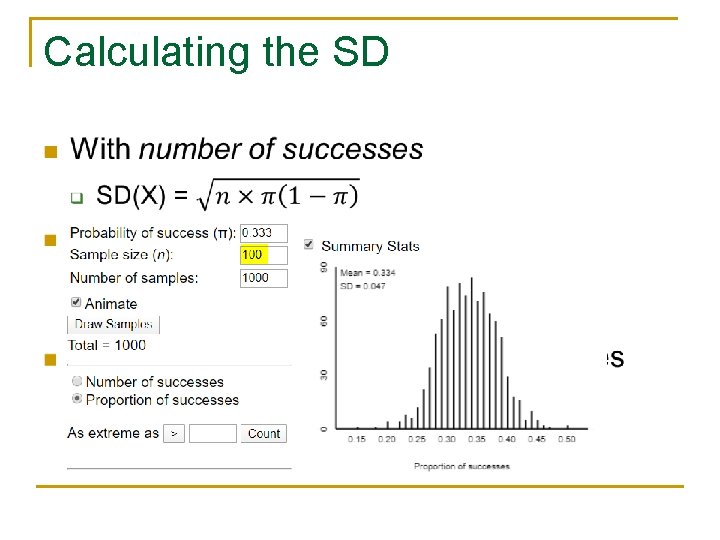 Calculating the SD n 