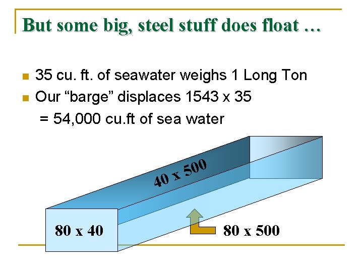 But some big, steel stuff does float … n n 35 cu. ft. of
