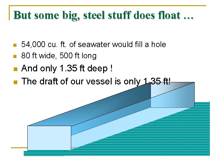 But some big, steel stuff does float … n n 54, 000 cu. ft.