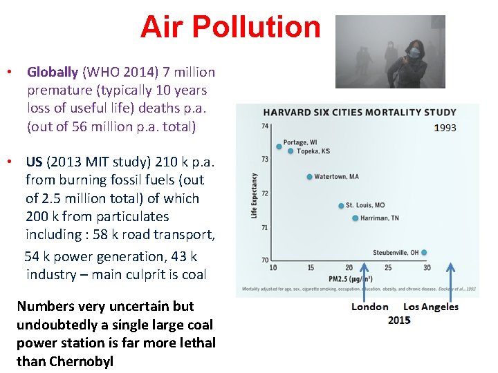 Air Pollution • Globally (WHO 2014) 7 million premature (typically 10 years loss of