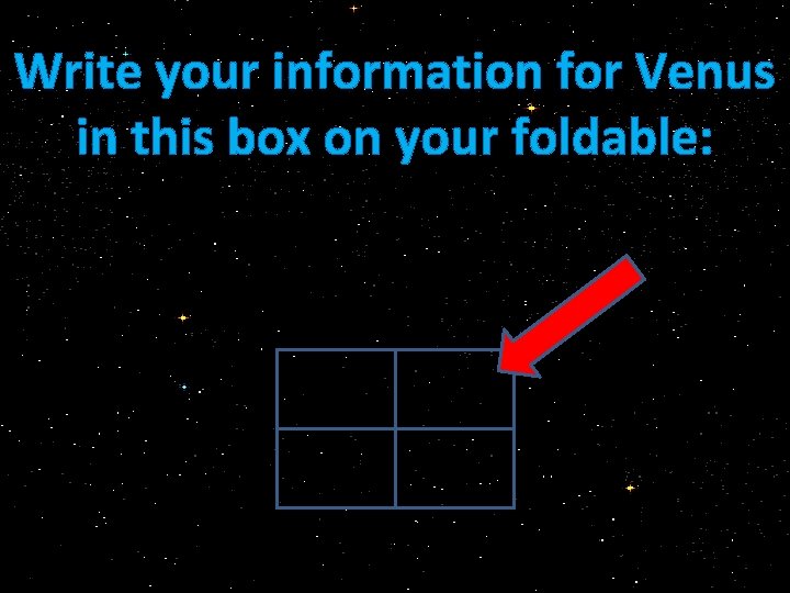 Write your information for Venus in this box on your foldable: 