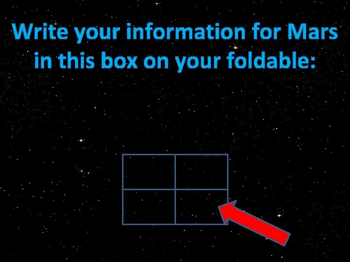 Write your information for Mars in this box on your foldable: 