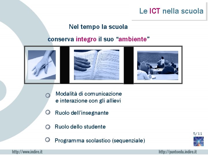 Le ICT nella scuola Nel tempo la scuola conserva integro il suo “ambiente” Modalità