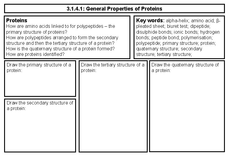 3. 1. 4. 1: General Properties of Proteins Key words: alpha-helix; amino acid; β-
