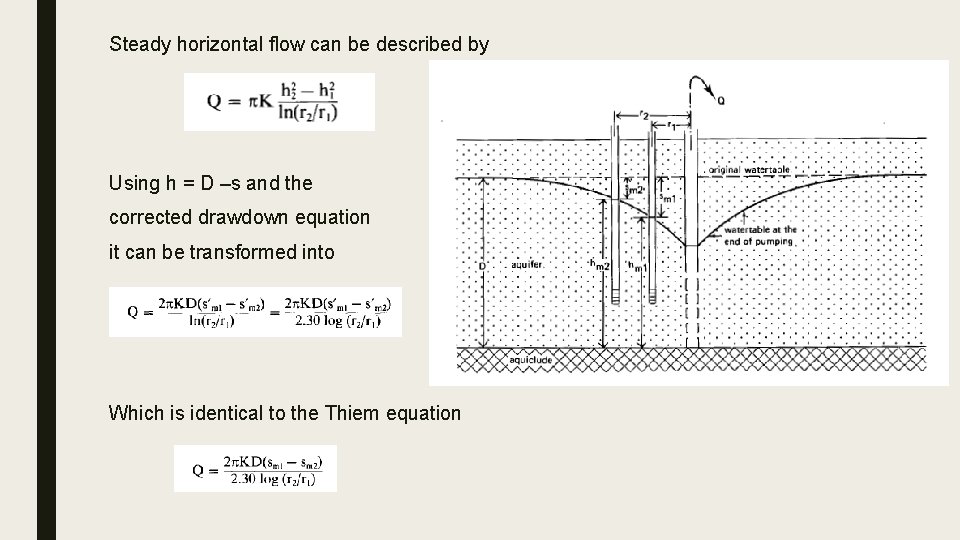 Steady horizontal flow can be described by Using h = D –s and the