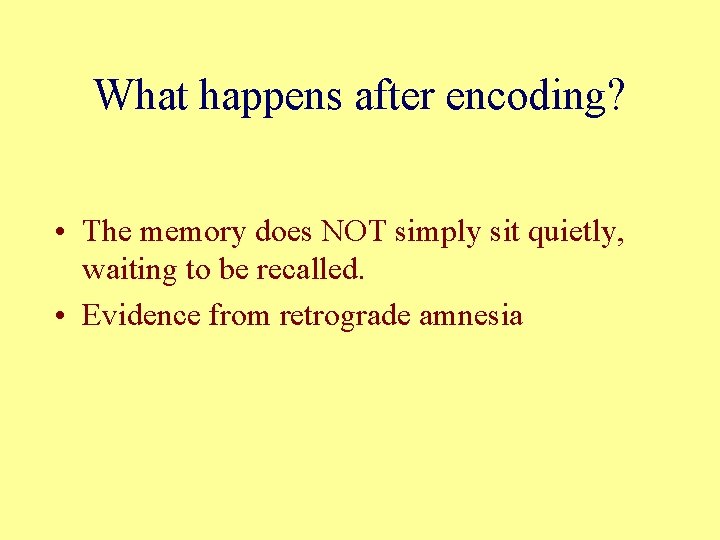 What happens after encoding? • The memory does NOT simply sit quietly, waiting to What happens after encoding? • The memory does NOT simply sit quietly, waiting to