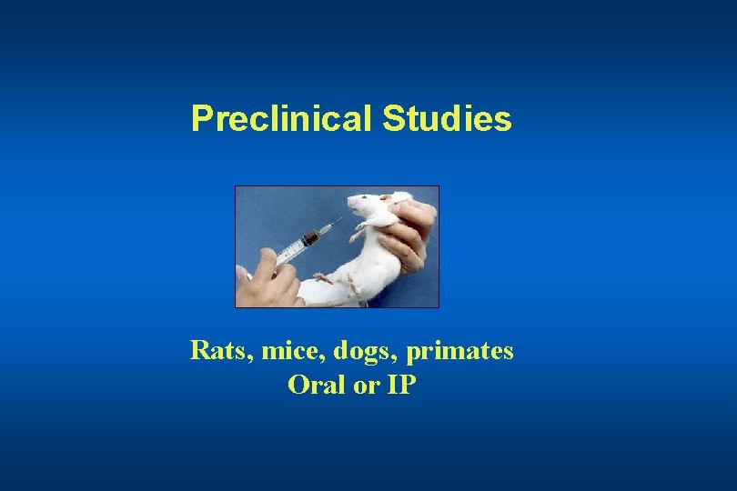 Preclinical Studies Rats, mice, dogs, primates Oral or IP 