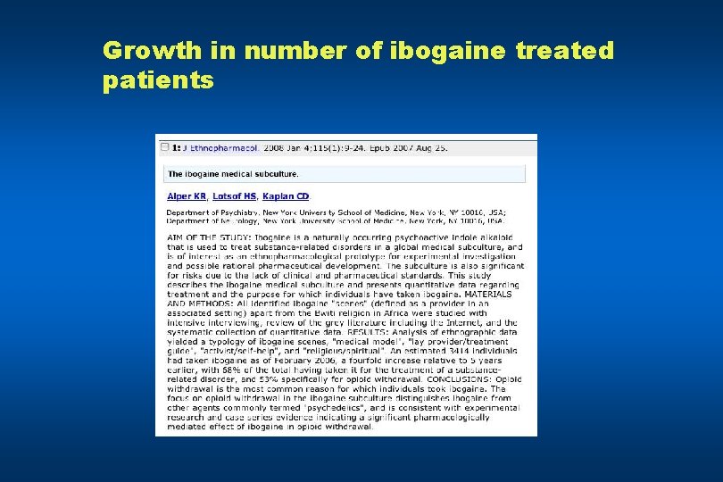 Growth in number of ibogaine treated patients 