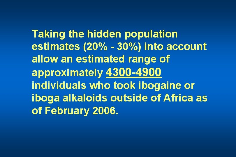 Taking the hidden population estimates (20% - 30%) into account allow an estimated range