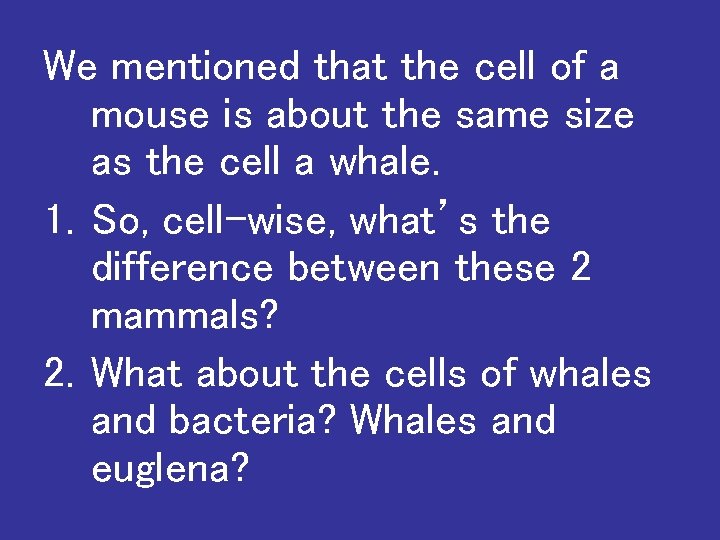 We mentioned that the cell of a mouse is about the same size as
