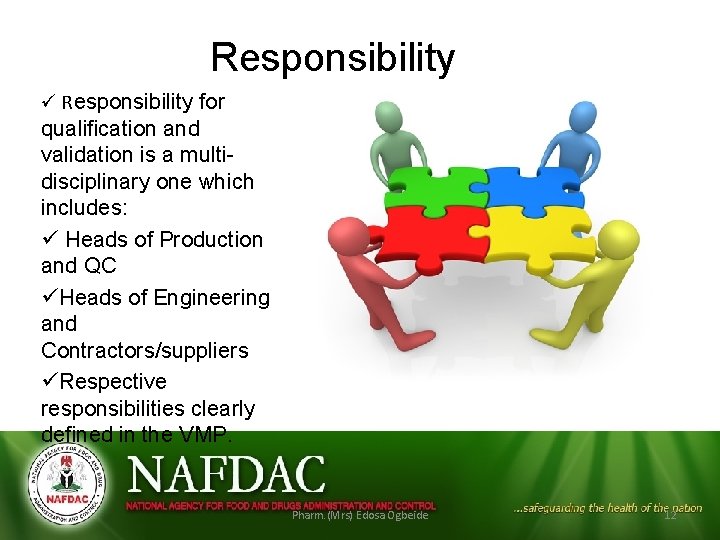 Responsibility ü Responsibility for qualification and validation is a multidisciplinary one which includes: ü
