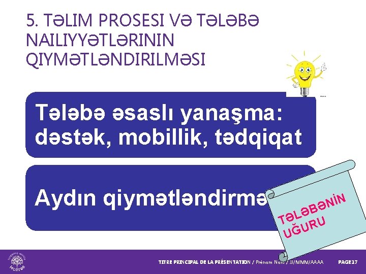 5. TƏLIM PROSESI VƏ TƏLƏBƏ NAILIYYƏTLƏRININ QIYMƏTLƏNDIRILMƏSI Tələbə əsaslı yanaşma: dəstək, mobillik, tədqiqat Aydın