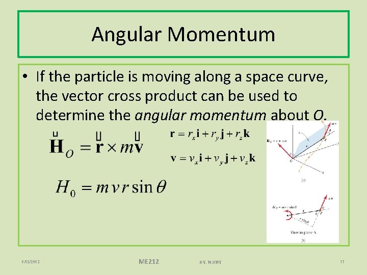 Angular Momentum • If the particle is moving along a space curve, the vector