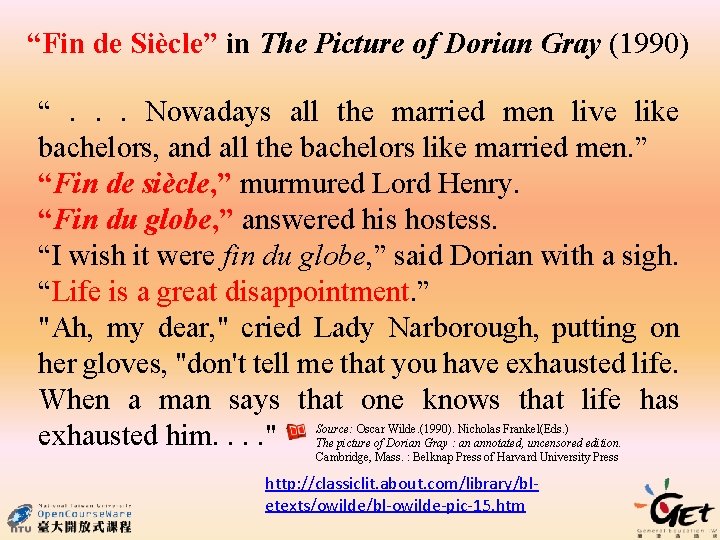 “Fin de Siècle” in The Picture of Dorian Gray (1990) “ . . .