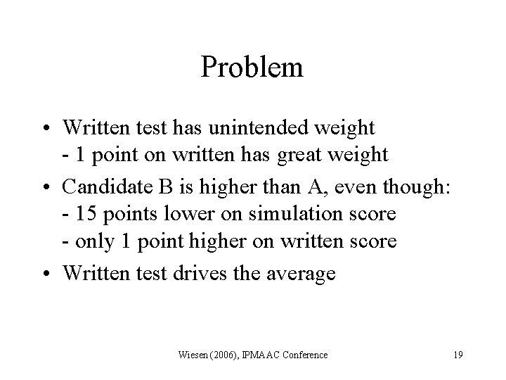 Problem • Written test has unintended weight - 1 point on written has great