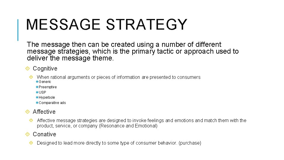MESSAGE STRATEGY The message then can be created using a number of different message