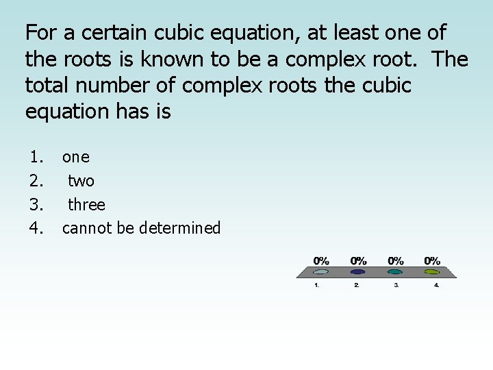 For a certain cubic equation, at least one of the roots is known to