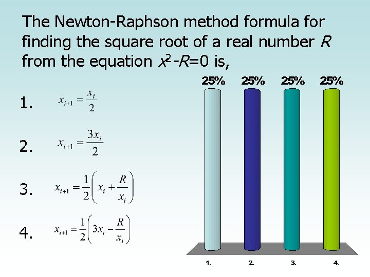 The Newton-Raphson method formula for finding the square root of a real number R