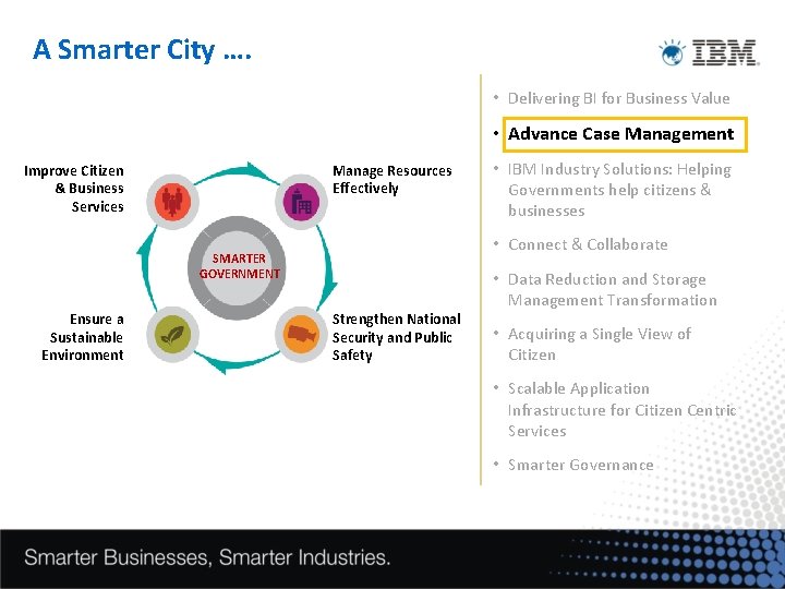 A Smarter City …. • Delivering BI for Business Value • Advance Case Management