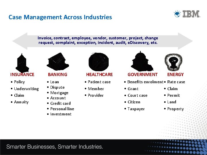 Case Management Across Industries Invoice, contract, employee, vendor, customer, project, change request, complaint, exception,