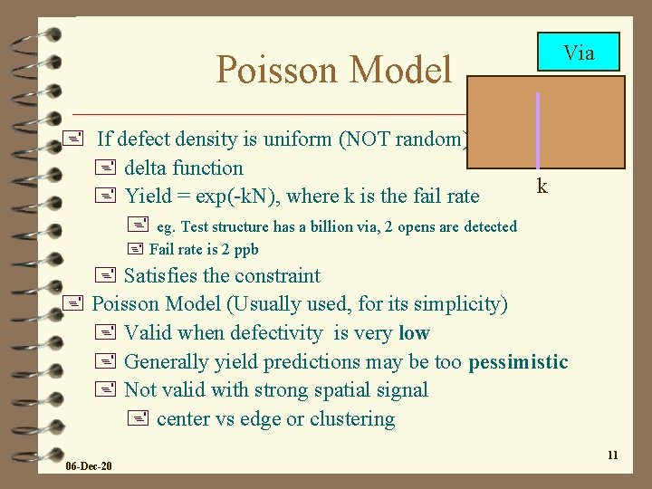 Poisson Model Via + If defect density is uniform (NOT random) + delta function